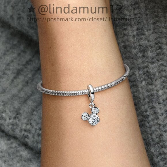 Pandora Disney Mickey Mouse Sparkling Head Silhouette Dangle Charm - Picture 4 of 5